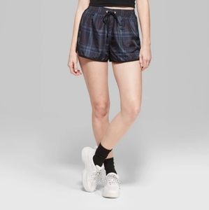 Plaid windbreaker track shorts